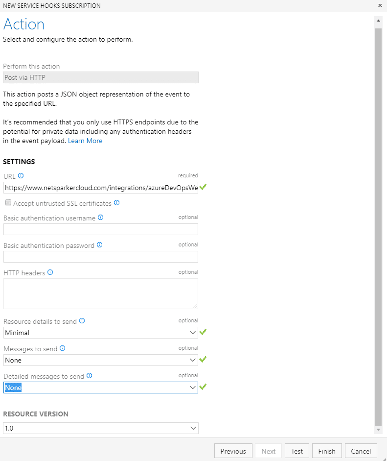 WebHook Action in Azure DevOps