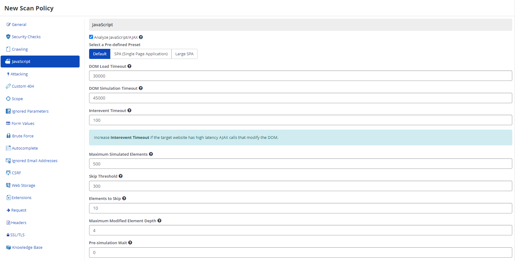 JavaScript Settings in Invicti Enterprise
