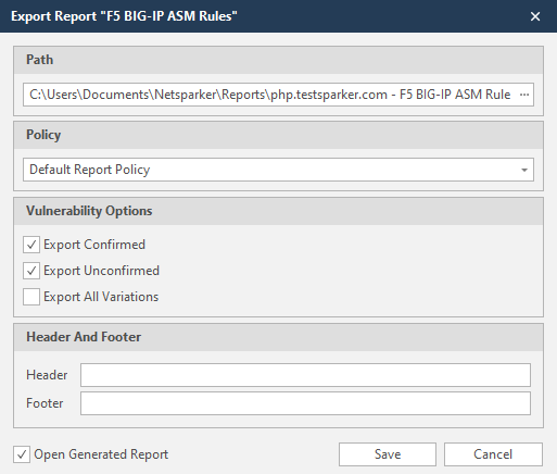 Export WAF Rules Window Image