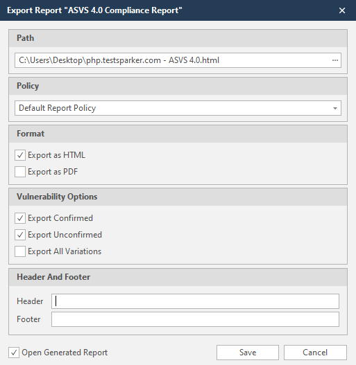 Exporting Report