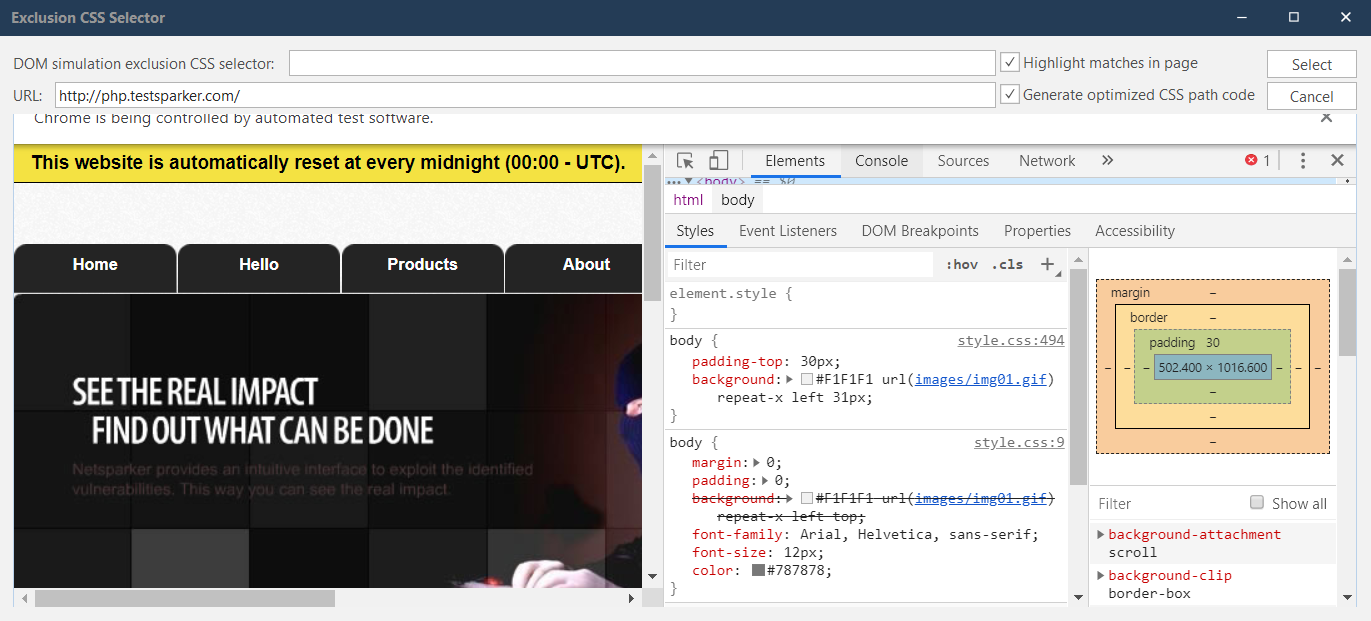 Exclusion CSS Selector dialog