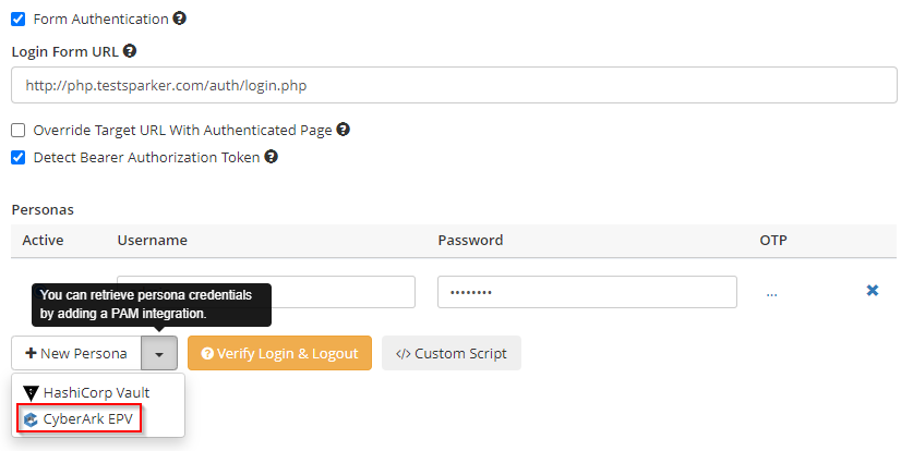 Configuring CyberArk in the Form Authentication page